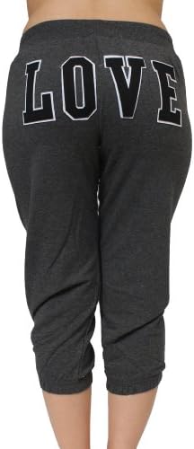 Sexy Low Rise Yoga Lounge Capri Pants Gym Workout "LOVE" At the Back (S, Sphalt)