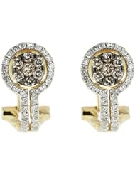 14K Yellow Gold 0.6ct Halo Style Pave Set White Diamond Huggie Earrings