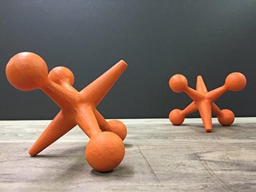 LARGE SIZE - Orange Cast Iron Jacks Bookends- Mid Century Modern Style Sputnik Home Decor