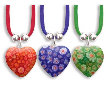Click here to buy Millefiore Italian Glass Heart Pendant on Leather Cord.