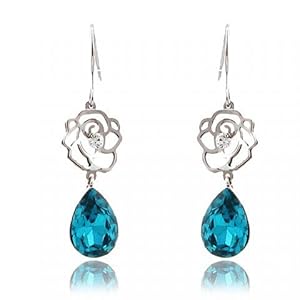 Crystalmood LUX Rose with Swarovski Crystal Teardrop Earrings Peacock Blue