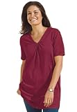 Plus Size Top In Tunic Length, The Perfect Cotton V-Neck With Shirring