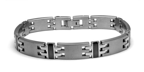 Men's Grey Titanium Triple-Link Bracelet with Black Titanium Inlays, 8