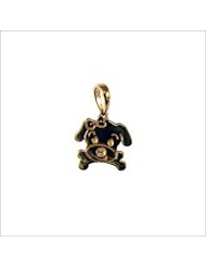 14k Yellow Gold, Puppy Dog with Bone Pendant Charm 12mm Wide