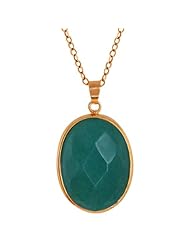 Stunning 1" Jadelite Faceted Cyan Color Oval Pendant With 18" Chain