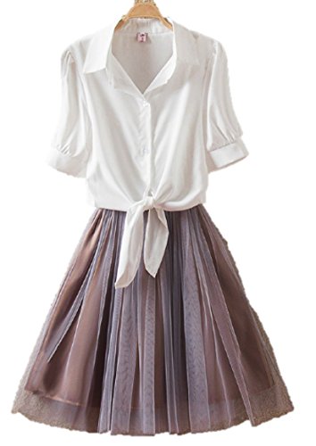 M.O.D.E. レディース 2way ワンピース チュールスカート シャツ セット カジュアル フェミニン スタイル スリムデザイン セットアップ