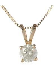 10k Yellow Gold Round Diamond Solitaire Pendant Necklace (1/4 cttw, I-J Color, I2-I3 Clarity), 18"