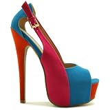 Spy Love Buy Haylee Stiletto Heel Block Colour Peep Toe Concealed Platform Pumps