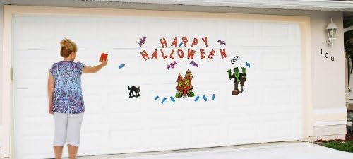 Happy Halloween with House, Cat, Frankenstein and Bats Magnetic Door Decorations