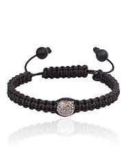 .925 Sterling Silver Diamond Pave Beads Macrame Cord Bracelet Jewelry