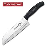 R H. Forschner by Victorinox 7-Inch Granton Edge Santoku Knife, Black Fibrox Handle