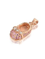 Valentines Day Gifts Bling Jewelry Rose Gold Pink Topaz CZ Bow Baby Shoe Pendant