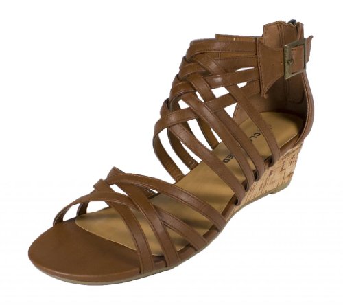 ... Tan P-Leather Cork Platform Wedge Gladiator Strappy Sandal Women Shoes
