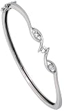 Sterling Silver 7 1/2 Bangle-bracelet, Rhodium Plated w/ two 3mm (.10 ct) & one 4mm (.25 ct) Cubic Zirconia Stones, 1/4 (7mm) wide