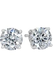 Platinum or Gold Plated Sterling Silver Round Stud Earrings made Swarovski Zirconia (2cttw)