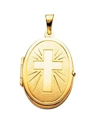 Oval Locket with Cross in 14k Yellow Gold