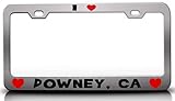 I LOVE DOWNEY, CA USA Canada Cities City St. Steel License Plate Frame Chrome