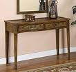 Masterpiece "Island Pecan" Serpentine Front Console Table with Hand Painted Palm on Woven Rattan Peel - overpacked By Powell Furniture
