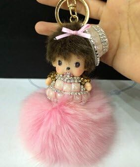 Talentote Cutebugs Series Natural Plush Fox Fur Ball Bag Pendant Car Keychain W Pearl & Crystal Ornaments Cbc-qx-0916100 (pink)