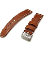 23mm CrocoCalf Matte Borwn Watch Strap with Beige St.