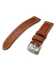 MiLTAT 23mm CrocoCalf (Croco Grain) Matte Borwn Watch Strap with Beige Stitching