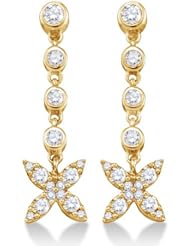14K White Gold Channel Pave Set Round Diamond Butterfly Dangle Earrings - (.77 cttw)
