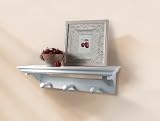 Wood Shelf w Rectangular Cutout, 3 Pegs & White Finish