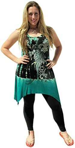 STUNNING SEXY VOCAL TUNIC TANK DRESS OR TOP BLACK JADE GREEN FLEUR DE LIS S M L XL (Extra Large: 36-44 inch bust)