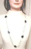 Sterling Silver with Flat Onyx Disc Perry Francois Long Chain Necklace and Earrings