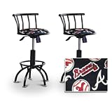 2 24"-29" Atlanta Braves Soft Seat Baseball MLB Black Adjustable Specialty / Custom Barstools Set