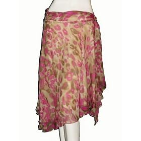 MILLY Pink Leopard Gathered Silk Skirt