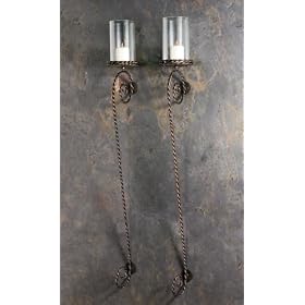 Gatesville Rustic Cabin Lodge Long Candle Wall Dcor Sconces-Pair by Kathy Kuo Designs