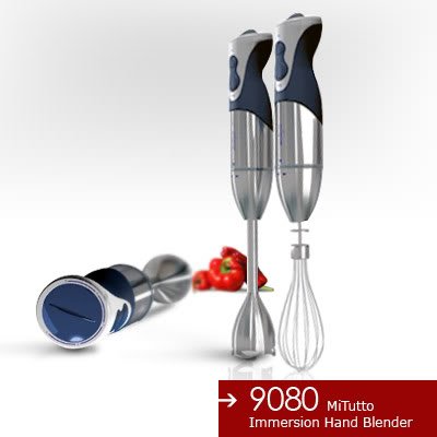 Miallegro 9080 Mitutto 450-Watt Immersion Hand Blender, Stainless Steel with Whisk and Chopper Attachment 5-Speed Turbo Miallegro 9080 Mitutto 450-Watt Immersion Hand Blender, Stainless Steel with Whisk and Chopper Attachment 5-Speed Turbo
