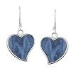 Blue Leather Sterling Silver Heart Earrings