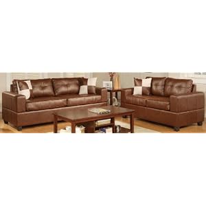 Bobkona Soft-Duo Bounded Leather Match 2-pcs Set (Sofa and Loveset) in Brown Color - F7323