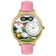 Whimsical Unisex Tennis Female Pink Leather And Goldtone Watch #G0810008