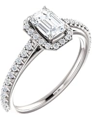 18K White Gold Emerald Cut Diamond Halo-Style Ring -- LIFETIME WARRANTY