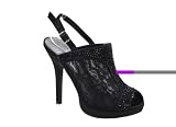 BLOSSOM YAEL-28 Women's peep toe sling back sandal on stiletto high heels with mesh upper and PU band covered by rhinestones