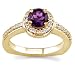 18k Yellow Gold Round Amethyst and Diamond Ring (H/SI2, 1/3 ct. tw.)