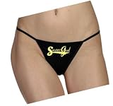 SnowGirl Women Black Intimate Bikini Thongs - Snowmobile Snowboarding Clothing, large, yellow signature logo