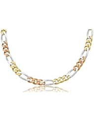 14K Solid 3 Tri Color Figaro Link, Chain Necklace 8mm Wide 26" inch Long - Weighing 60.6 grams.