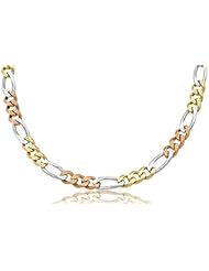 14K Solid 3 Tri Color Figaro Link, Chain Necklace 8mm Wide 30" inch Long - Weighing 69.3 grams.
