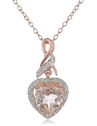 Sterling Silver, Pink Plated Diamond and Morganite Pendant Necklace with Chain, (.06 cttw, GH Color, I2 Clarity), 18"