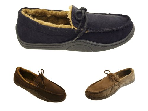 Responce Mens Fur Lined Mocassins Faux Suede Slippers Brown UK Sizes 10