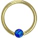 Solid 14KT Yellow Gold Dark Blue Synthetic Opal Captive Ring - 14 Gauge 3/8" image 2