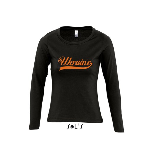 Ukraine Oldschool Ukraine LÄNDERSHIRT EM / WM FAN Trikot – Damen Langarm Longsleeve T-Shirt S-XL , Deep black – orange , S
