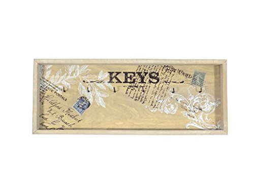 SHABBY WOOD WOODEN CHIC KEY BOX CABINET BLACK BEIGE 6 HOOKS 16 X 40CM 6" X 16"