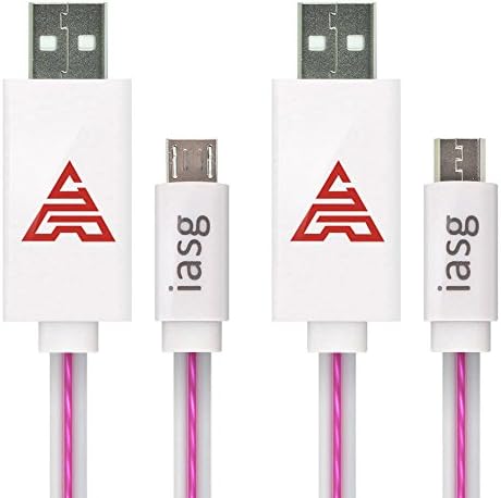 iasg 2xPack Micro USB to USB Cable Flat Visible Flowing LED Pink Light Up Visible illuminated Data Sync Power Charging Cable for Android Smartphones&amp;Tablets 3.3ft (Pink Purple light)