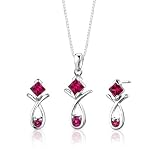 Sterling Silver Multishape Ruby Pendant Earrings and 18 inch Necklace Set