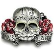Lucky 13 Split Skull Belt Buckle Hidden Lighter Roses